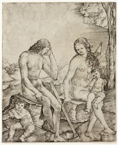 Adán y Eva con los infantes Caín y Abel de Cristofano Robetta