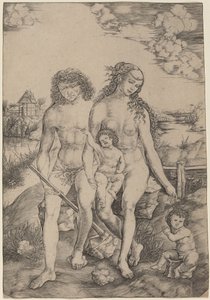 Adán y Eva con los Infantes Caín y Abel de Cristofano Robetta