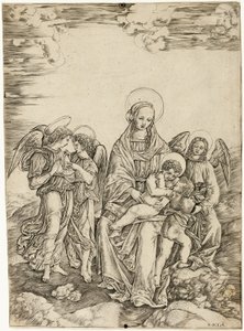 La Virgen y el Niño con San Juan y tres ángeles de Cristofano Robetta