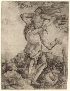 Hércules y Anteo de Cristofano Robetta, after Antonio del Pollaiuolo