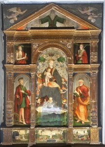 Virgen coronada con el Niño y ángeles, San Pablo, San Pedro