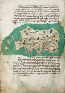 Symi, levantamiento cartográfico de la isla griega, con notas manuscritas en vitela