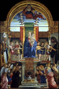 La Virgen y el Niño entronizados con Dios Padre y los santos Hilario y Juan el Bautista, 1499