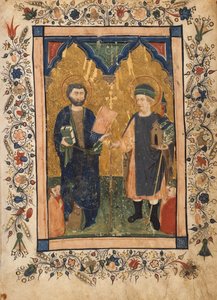San Marcos el Evangelista y San Sinibaldo venerados por miembros de una cofradía, ca. 1425-34 de Cristoforo Cortese
