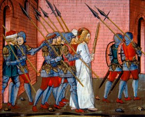 Iluminación que representa a Cristo siendo llevado de nuevo a Pilato, Códice De Predis de Cristoforo De Predis
