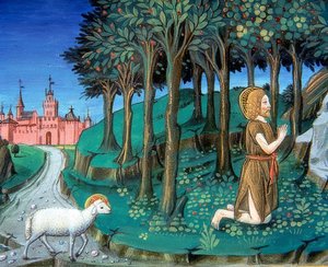 Juan el Bautista reza ante las puertas de la ciudad. 1476 de Cristoforo De Predis