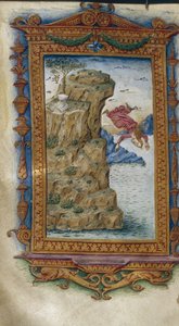 Safo arrojándose al mar, ilustración para Las Heroidas de Ovidio, 1485-1499 de Cristoforo Majorana