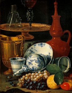 Bodegón con platos y frutas (óleo sobre lienzo) de Cristoforo Munari
