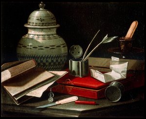 Naturaleza muerta con implementos de escritura, finales del siglo XVII o principios del XVIII de Cristoforo Munari