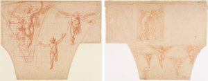 Three Studies of  Angels for a Pendentive (recto); Studies for Christ Meeting His Mother on the Road to Calvary, Studies of an Angel in a Pendentive (verso) de Cristoforo Roncalli