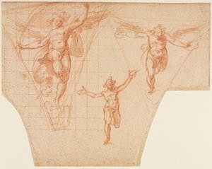 Tres estudios de ángeles para un pendente recto, estudios para Cristo encontrando a su madre verso, 159 de Cristoforo Roncalli