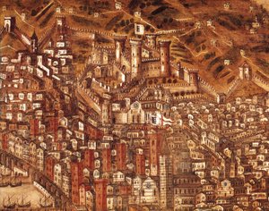 Vista de Génova y su castillo (detalle) 1597 (óleo sobre lienzo) de Cristoforo de Grassi