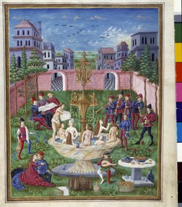 Influencia de Mercurio: el Jardín del Amor y la Fuente de la Juventud. Miniatura realizada por Cristoforo de Predis (v. 1440-v. 1486) - en “De Sphaera” d