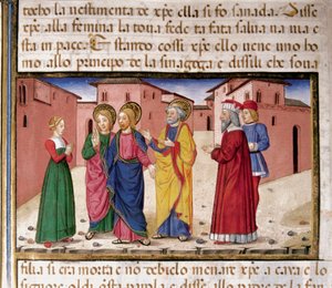 Jesús se dirige a la mujer culpable de adulterio (miniatura de Cristoforo De Predis) de Cristoforo De Predis