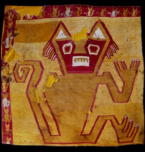 Arte precolombino, civilización Nazca: fragmento de tela con representación zoomorfa