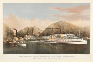 Barcos de vapor americanos en el Hudson de Currier and Ives