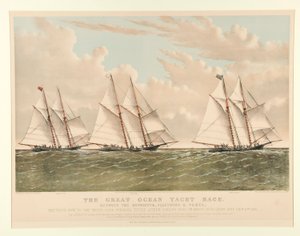 La Gran Carrera de Yates Oceánicos entre Henrietta, Fleetwing y Vesta de Currier and Ives