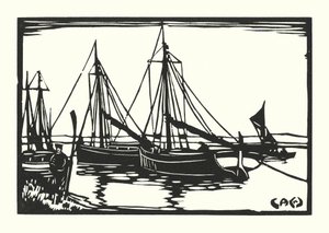 Barcos de pesca y barcazas: Leigh Bawleys (xilografía) de Cyril A. Wilkinson