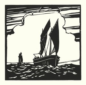 Barcos de pesca y barcazas: Mounts Bay Drifter (xilografía) de Cyril A. Wilkinson