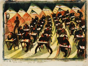 La sala de examen, c. 1934 (linograbado impreso en colores sobre fino Japón)