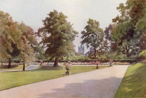 Mirando hacia Westminster, Marlborough House Garden (litografia en color) de Cyril Ward