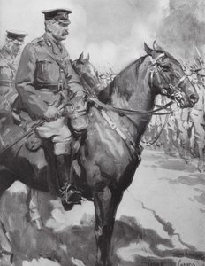 Lord Kitchener inspeccionando parte del "Ejército de Kitchener" (litografía)