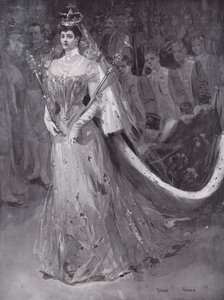 La reina Alexandra saliendo de la Abadía de Westminster, Londres, después de la coronación de ella y del rey Eduardo VII de Cyrus (after) Cuneo