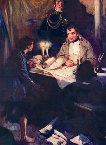 Joven acercándose a Napoleón con información militar crítica de Cyrus Cuneo