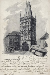 Postal que representa la Torre de la Pólvora