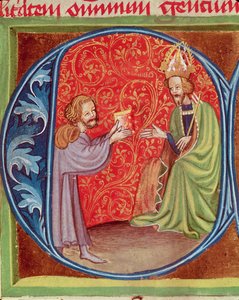 El autor ofreciendo su libro a Carlos IV (1316-78) de Bohemia, de Opus Ruralium Commodorum por Pietro de Crescenzi (1230-1321) de Czech School