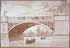Vista de un pequeño bote pasando debajo del Puente Vauxhall, Londres, 1820 de DHC