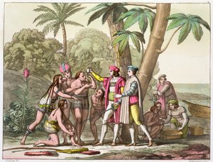 Cristóbal Colón con nativos americanos, 1492-1503 c. 1820-1839