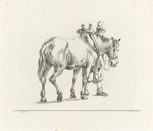 Hombre caminando junto a un caballo de D. Merrem
