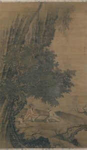 Paisaje con inmortales taoístas jugando Weiqi