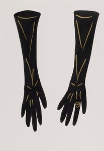 Guantes negros, 2017 (tinta china negra, con rotulador dorado sobre papel) de Daisy de Villeneuve