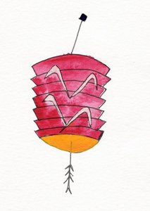 Linterna china, 2107 (tinta china roja, amarilla, blanca y negra sobre papel)