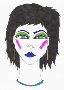 Chica de ojos azulesCabello azul (rotulador sobre papel) de Daisy de Villeneuve