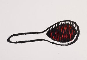 Cepillo de pelo, 2017 (tinta china negra y roja sobre papel) de Daisy de Villeneuve
