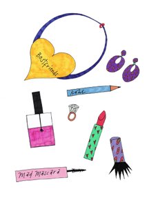 Joyería y maquillaje, 2017 (rotulador sobre papel) de Daisy de Villeneuve