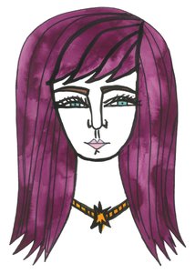 Pelo morado, 2024 (bolígrafo con pintura sobre papel)