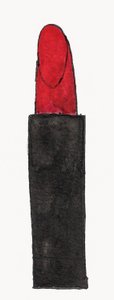 Red Lipstick, 2017 (tinta china roja y negra con rotulador dorado sobre papel) de Daisy de Villeneuve