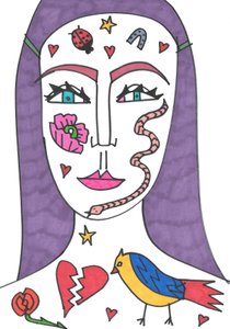 Cara tatuada (rotulador sobre papel) de Daisy de Villeneuve