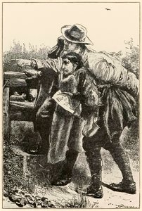 El evangelista señala el camino de El progreso del peregrino de este mundo al venidero por John Bunyan (1628-1688) ilustración de Thomas Dalziel (1823-1906) de Dalziel Brothers