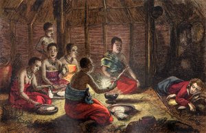 Mungo Park descansando en la cabaña de un nativo en Sego, Bambarra, 1796