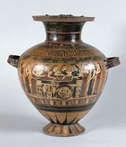 Hidria de figuras negras que representa a las Nereidas llorando a Aquiles, c.560-550 a.C. de Damon Painter