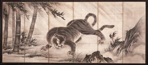 Tigre [a la izquierda de la pareja Dragón y Tigre], mediados del siglo XVI (tinta sobre papel) (véase también 6114494) de Dōan Yamada