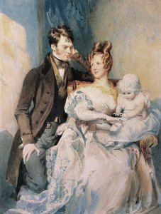 Retrato del Sr. y la Sra. MacGregor con su hijo (lápiz y acuarela con realce blanco sobre papel) de Daniel Maclise
