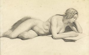 Estudio de un desnudo femenino leyendo (lápiz sobre papel)