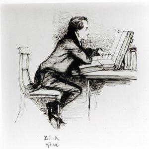 Retrato de Charles Lamb (1775-1834) (pluma y tinta sobre papel) (foto en blanco y negro) de Daniel Maclise
