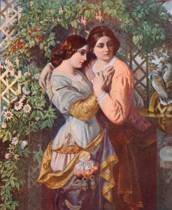 Shakespeare: Celia y Rosalind, Como gustéis, Acto I, Escena 3 (litografia en color) de Daniel (after) Maclise